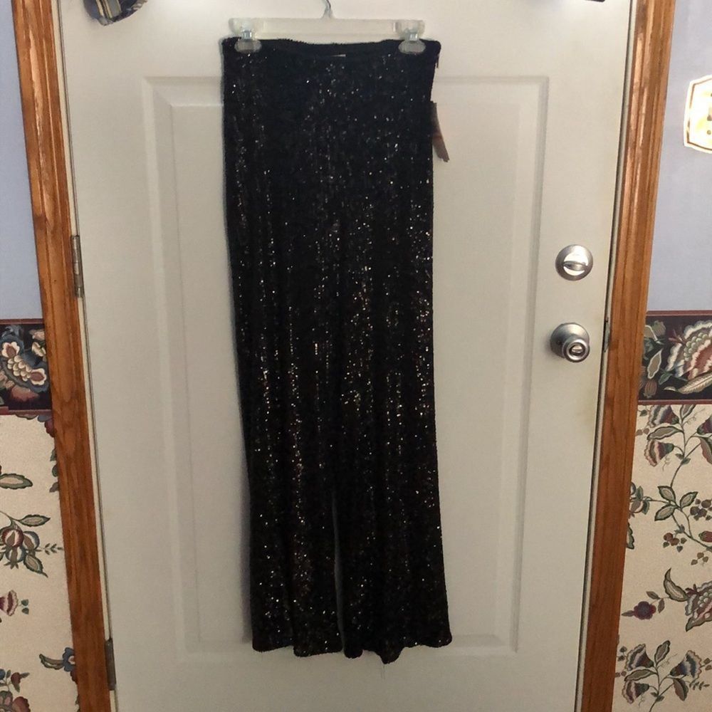 GB Black Sequin High Rise Pants